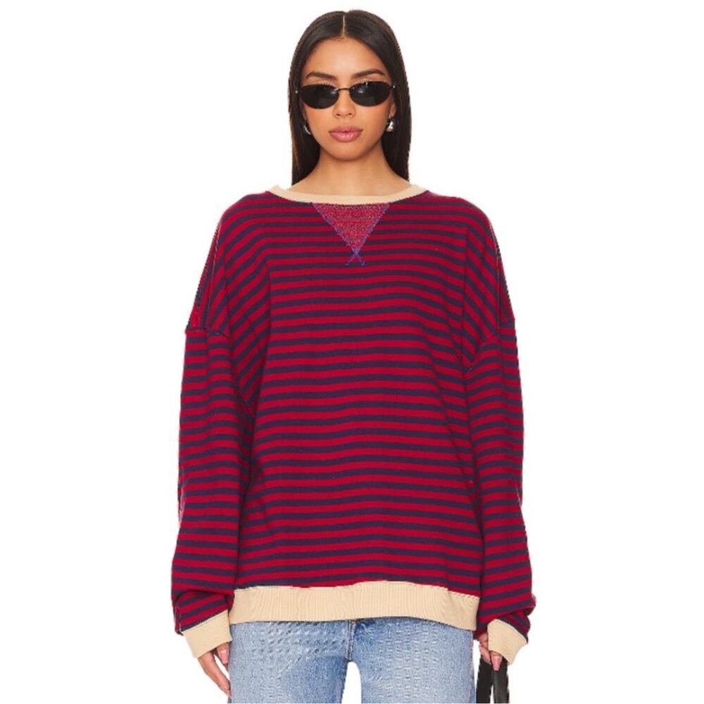 NWOT Free People We The Free | Classic Striped Oversized Crewneck | XS